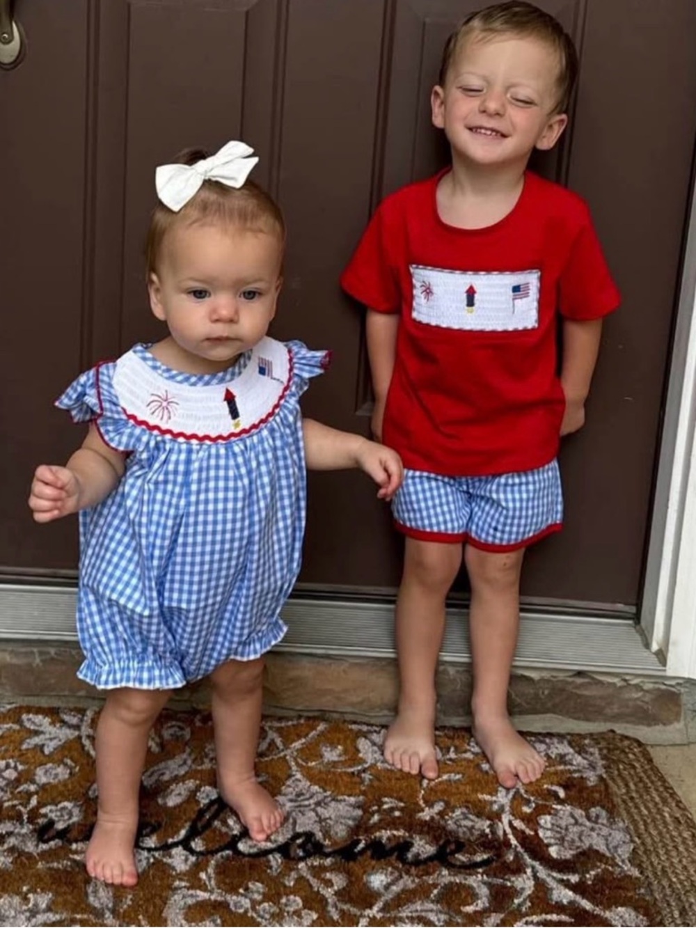 Boutique Patriotic Smocked Boys Short Set Multiple Sizes 4th of July nwt